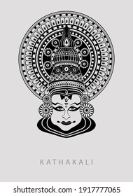 kathakali face black and white vector illustration 