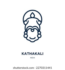 kathakali icon from india collection. Thin linear kathakali, india, culture outline icon isolated on white background. Line vector kathakali sign, symbol for web and mobile