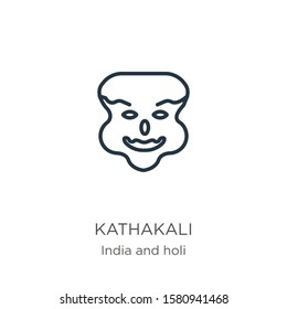 Kathakali icon. Thin linear kathakali outline icon isolated on white background from india collection. Line vector sign, symbol for web and mobile