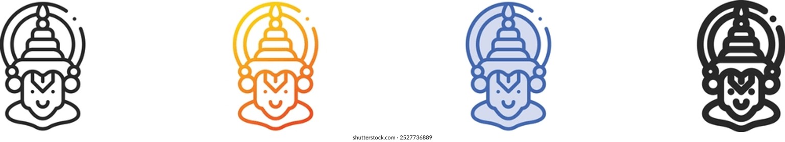 kathakali icon.Thin Linear, Gradient, Blue Stroke and bold Style Design Isolated On White Background