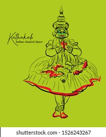 Kathakali the indian classical dance form sketch or vector illustration.