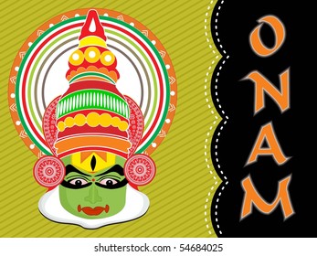 kathakali tradional dance actor face with abstract background