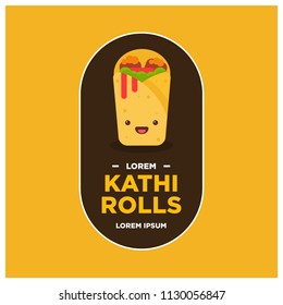 Kathi Badge and Sticker Roll Vector Illustration in Flat Style Line Art