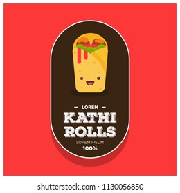 Kathi Badge and Sticker Roll Vector Illustration in Flat Style Line Art