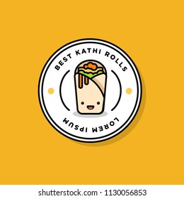 Kathi Badge and Sticker Roll Vector Illustration in Flat Style Line Art