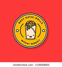 Kathi Badge and Sticker Roll Vector Illustration in Flat Style Line Art