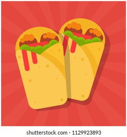 Kathi Roll Vector Illustration in Flat Style Line Art