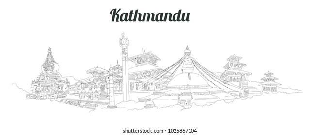 KATHMANDU city panoramic vector hand drawing artwork