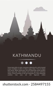 Kathmandu city template for website, presentation, front page, invitation, publication sheet with skyline, landmarks. Vector Nepal image layout, simple and grayscale