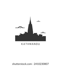 Kathmandu cityscape skyline city panorama vector flat modern logo icon. Nepal emblem idea with landmarks and building silhouettes. Isolated graphic