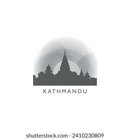Kathmandu cityscape skyline city panorama vector flat logo, modern icon. Nepal emblem idea with landmarks and building silhouettes, isolated clipart at sunset, sunrise, night