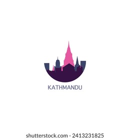 Kathmandu cityscape skyline city panorama vector flat modern logo icon. Nepal badge idea with landmarks and building silhouettes. Isolated colorful graphic