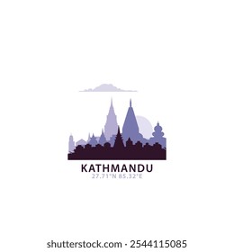 Kathmandu logo with skyline, cityscape retro vector icon. Nepal city horizon, facade, travel logotype