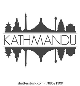 Kathmandu Nepal Asia Skyline Vector Art Mirror Silhouette Emblematic Buildings