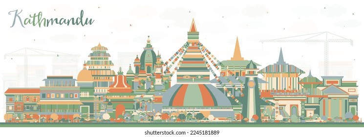 Kathmandu Nepal City Skyline with Color Buildings. Vector Illustration. Kathmandu Cityscape with Landmarks. Business Travel and Tourism Concept with Historic Architecture.