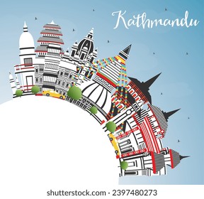 Kathmandu Nepal City Skyline with Color Buildings, Blue Sky and Copy Space. Vector Illustration. Kathmandu Cityscape with Landmarks. Business Travel and Tourism Concept with Historic Architecture.