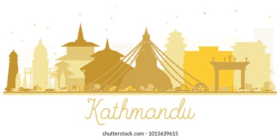 Kathmandu Nepal City Skyline Golden Silhouette. Vector Illustration. Simple Flat Concept for Tourism Presentation, Banner, Placard or Web Site. Kathmandu Cityscape with Landmarks.