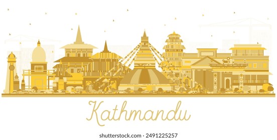 Kathmandu Nepal city skyline with golden buildings isolated on white. Vector illustration. Business travel and tourism concept with historic architecture. Kathmandu cityscape with landmarks.