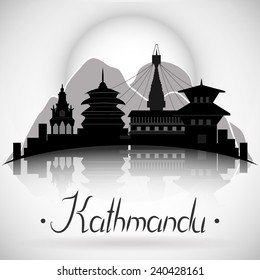 Kathmandu Nepal city skyline with reflection. Vector silhouette illustration 