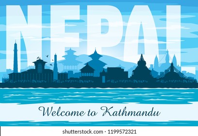 Kathmandu Nepal City Skyline Vector Silhouette Illustration