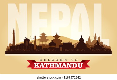 Kathmandu Nepal City Skyline Vector Silhouette Illustration