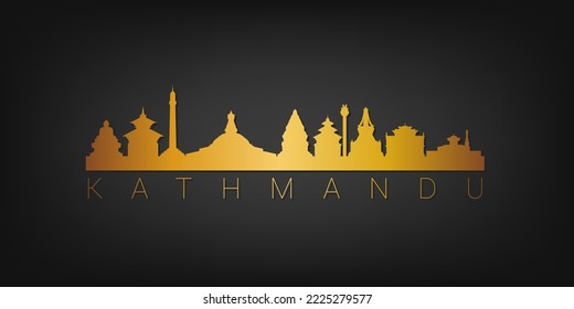 Kathmandu, Nepal Gold Skyline City Silhouette Vector. Golden Design Luxury Style Icon Symbols. Travel and Tourism Famous Buildings.