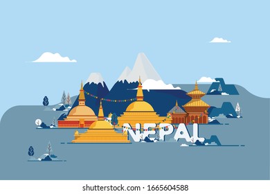 Kathmandu Nepal skyline with panorama in sky background. Vector Illustration. Business travel and tourism concept with modern buildings. Image for banner or web site.