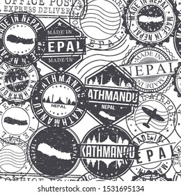 Kathmandu Nepal Stamps Background. City Stamp Vector Art. Postal Passport Travel. Design Set Pattern.