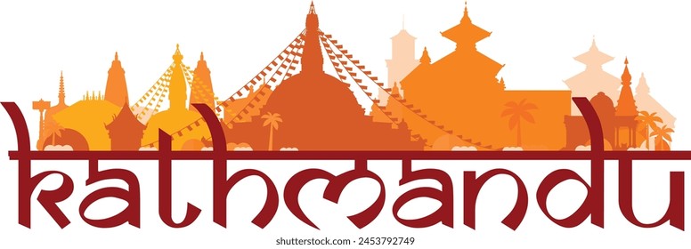 Kathmandu Nepal top landmark at white background. Vector Illustration. Business travel and tourism concept with modern buildings. Image for banner or web site  Tshirt