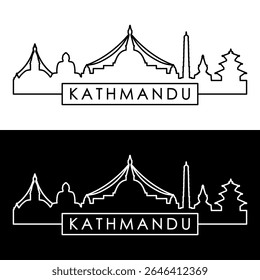 Linha do horizonte de Katmandu. Estilo linear. Linha única. Arquivo de vetor editável.