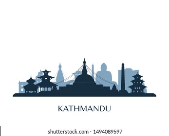 Kathmandu Skyline Monochrome Silhouette Vector Illustration Stock ...