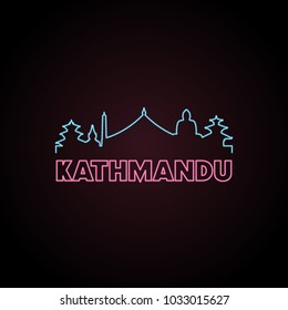 Kathmandu Skyline Neon Style In Editable Vector File.