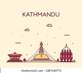 Kathmandu skyline, Nepal. Trendy vector illustration, linear style