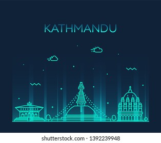 Kathmandu skyline, Nepal. Trendy vector illustration, linear style