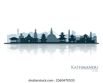 Kathmandu skyline silhouette with reflection. Landscape Kathmandu, Nepal. Vector illustration.