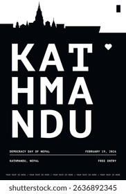 Kathmandu typography minimalist vector poster for national event, public holiday, independence day, festival layout. Brochure, leaflet, flyer, presentation image template for Nepal city