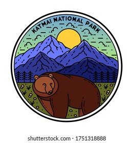 Katmai National Park Monoline Badge Design