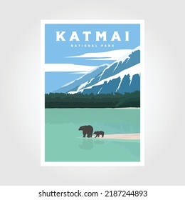 Katmai National Park poster vector illustration design