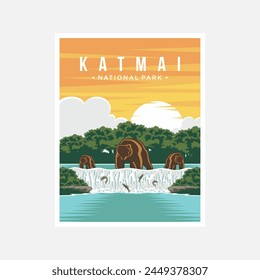 Katmai national park poster vector illustration design