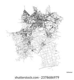 Mapa de la ciudad de Katowice con carreteras y calles, Polonia. Ilustración del contorno del vector.