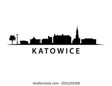 Ciudad europea de Katowice en Polonia, edificios, calles, casco antiguo y monumentos, arquitectura polaca, paisaje panorámico horizonte plano vector gráfico