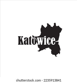 Katowice-Karte und schwarzes Buchstabendesign auf weißem Hintergrund