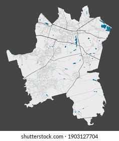 Katowice map. Detailed map of Katowice city administrative area. Cityscape panorama. Royalty free vector illustration. Outline map with highways, streets, rivers. Tourist decorative street map.