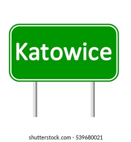 Katowice road sign isolated on white background.
