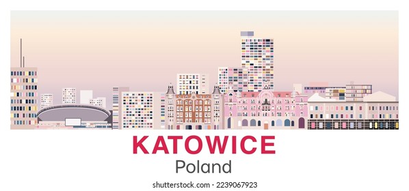 Skyline Katowice en el afiche de vector de paleta de colores brillantes