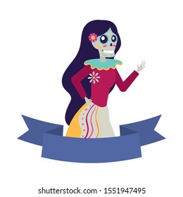katrina skull comic character icon vector illustration design