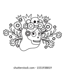 katrina skull with floral decoration comic character vector illustration design