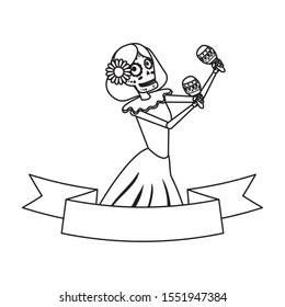 katrina skull playing maracas comic character vector illustration design
