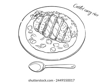 Katsu curry vector illustration hand drawn line drawing