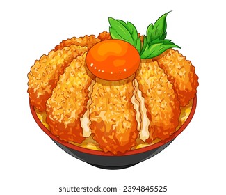 Katsudon donburi, Pork cutlet rice bowl. Japanese food pork cutlet rice bowl with tonkatsu. Katsudon japanese pork cutlet. Japanese katsu chicken rice bowl, Japanese pork donburi. katsu fried chicken.